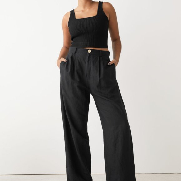 & Other Stories Pants - & Other Stories Linen Black Pants Wide Leg Lagenlook Womens Size 6